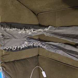 Fashion Nova Gray Distressed Flare Jeans